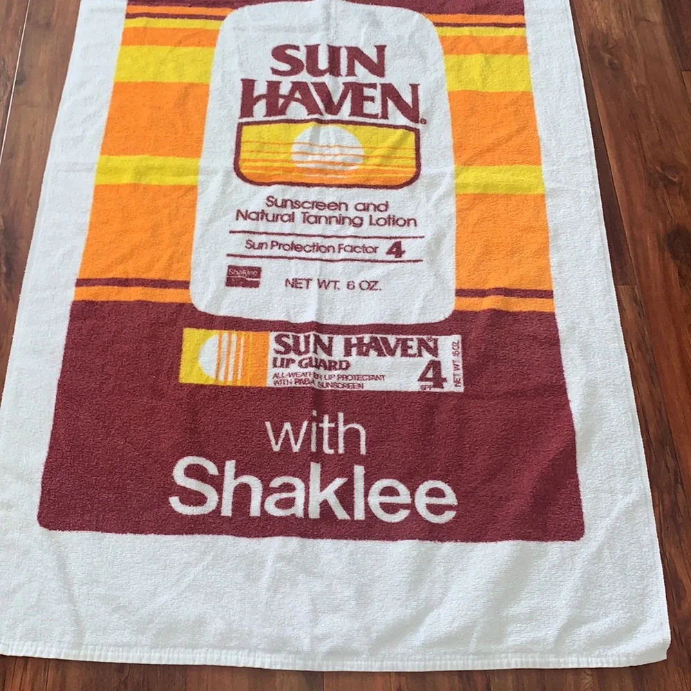 Vintage CANNON TERRY BEACH TOWEL 1960's 1970s Shaklee Sun Screen Graphic new - Picture 2 of 5